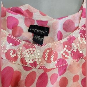 Lane Bryant Pink and White Sequin Polka Dot Blouse